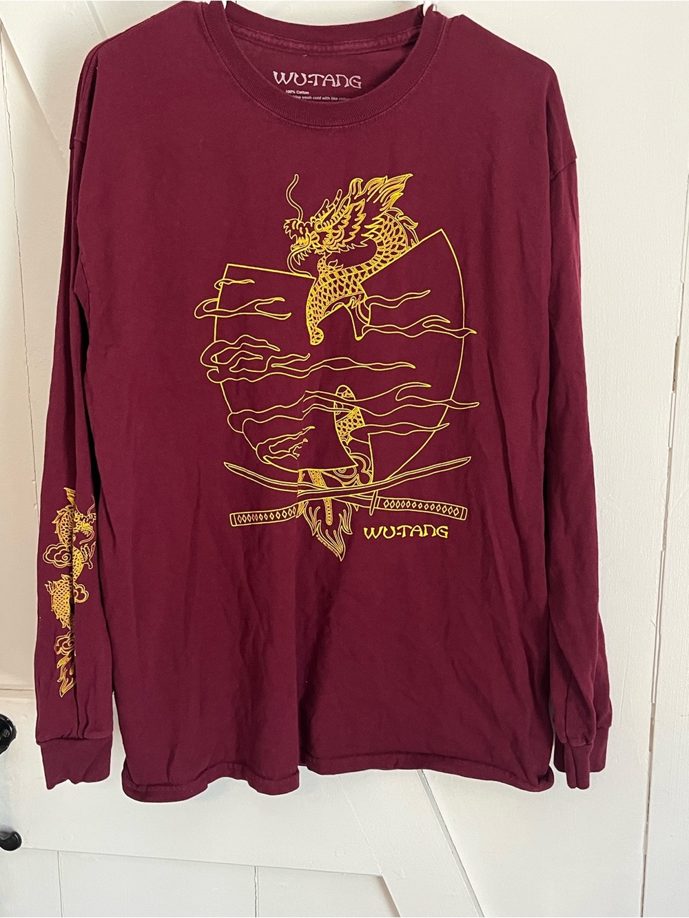 WUTANG Men's Long Sleeve Graphic Tee — Maroon/Gold